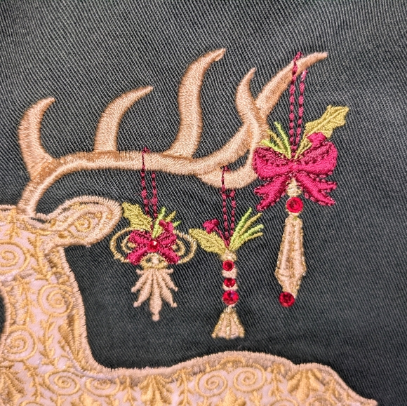 Port Authority Christmas Apron embroidery reindeer Rhinestones 3 pockets tie - Picture 9 of 9